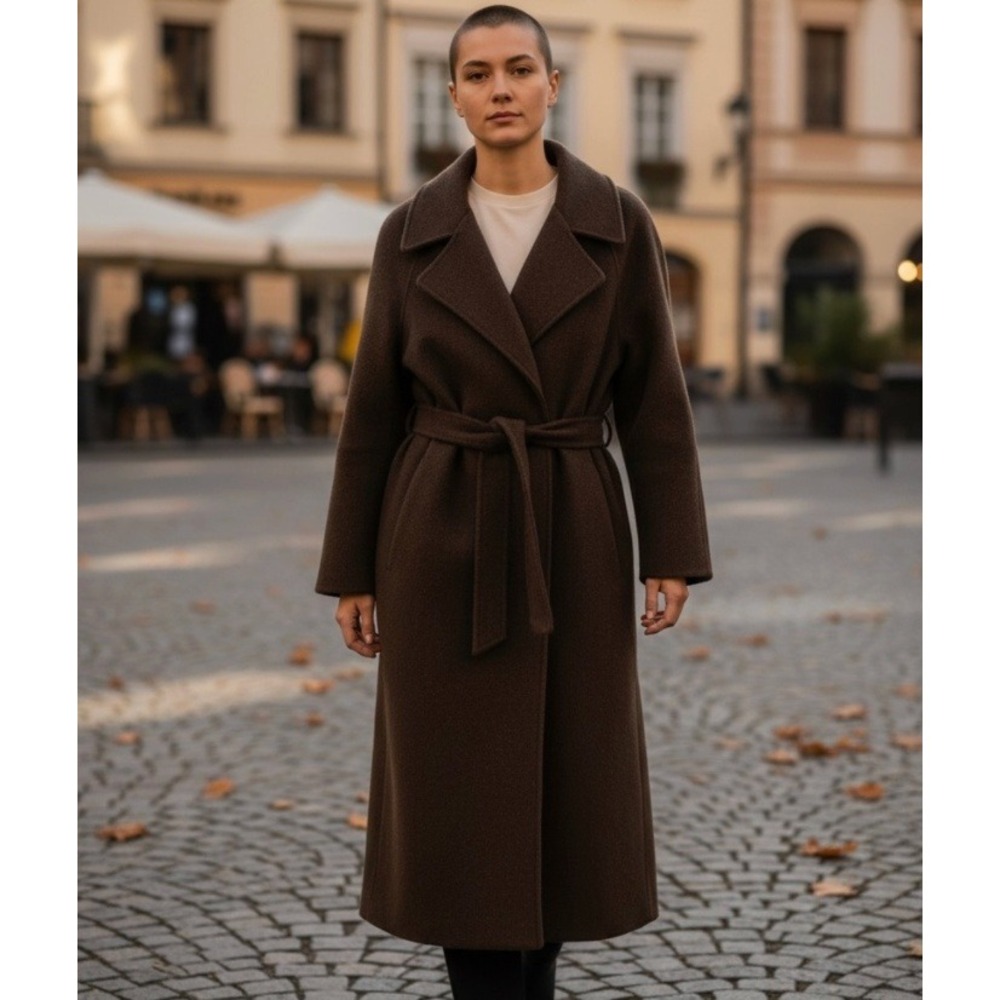 TheOpen Product Women's Wool‎ Blend Belted Classic Style Jacket M Brown